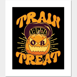 Train or Treat Pumpkin Kettlebell Gym Workout Halloween Posters and Art